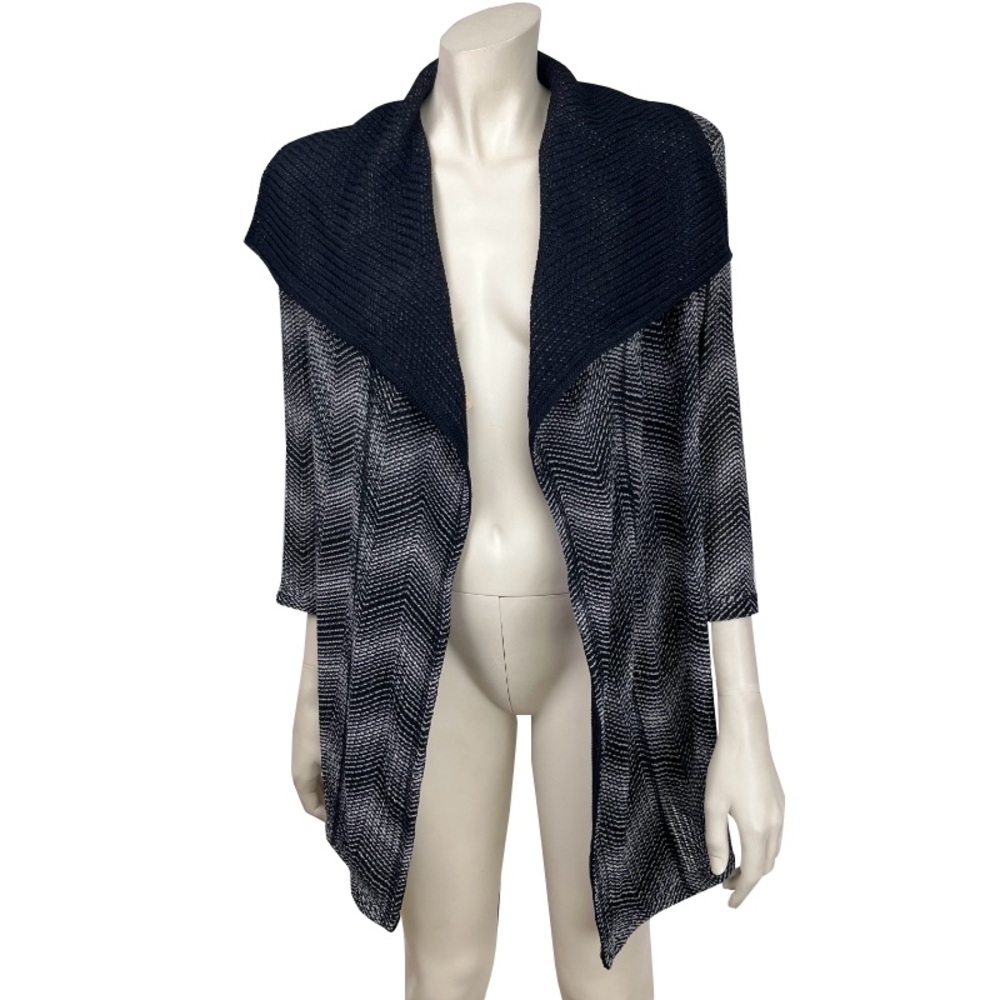 Chicos Travelers Black and Gray Knit‎ Open Cardigan Sweater